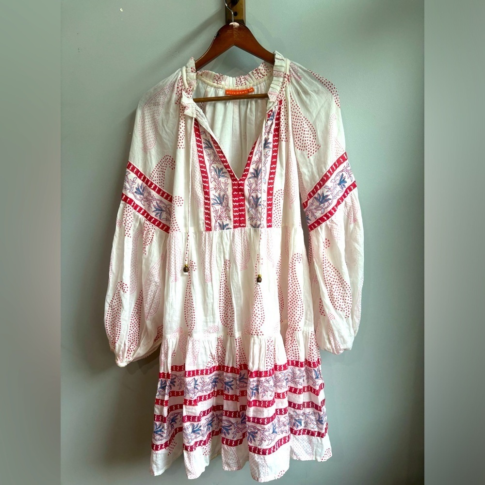 OLIPHANT Balloon Sleeve Red, White & Blue Striped Mini Dress MSRP: $198